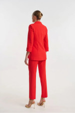 Γυναικείο σακάκι κοραλί με 3/4 μανίκια και χρυσά κουμπιά Fibes - 01-6203