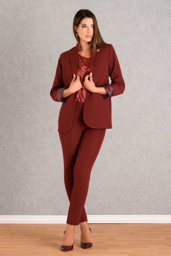 DERPOULI ΓΥΝΑΙΚΕΙΟ BLAZER ΜΕ MAO ΓΙΑΚΑ ΜΟΝΟΧΡΩΜΟ WINE 1.21.39186