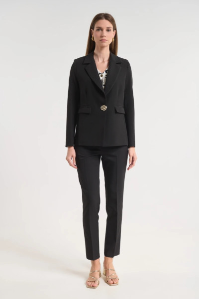 Γυναικείο μαύρο σακάκι με πέτο και κουμπί  Fibes - 01-6202