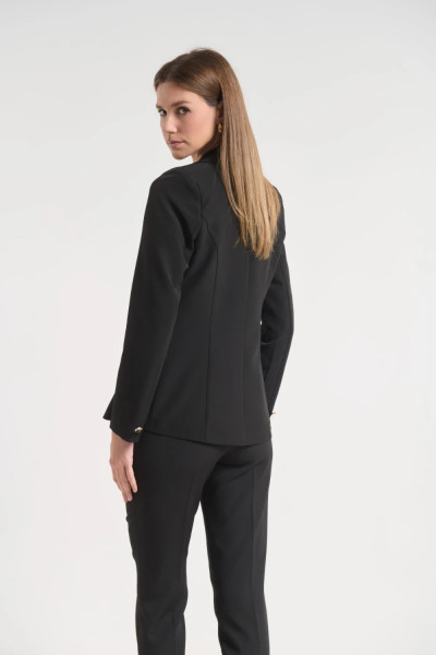 Γυναικείο μαύρο σακάκι με πέτο και κουμπί  Fibes - 01-6202
