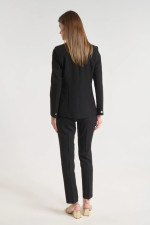 Γυναικείο μαύρο σακάκι με πέτο και κουμπί  Fibes - 01-6202