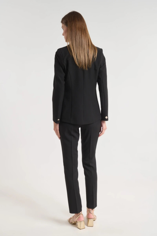 Γυναικείο μαύρο σακάκι με πέτο και κουμπί  Fibes - 01-6202