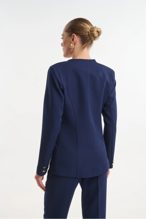 Γυναικείο μπλε σακάκι με πέτο και κουμπί – Fibes
