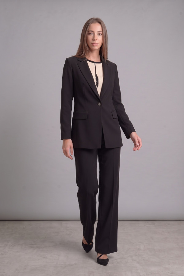 Γυναικείο κοστούμι Derpouli μαύρο με blazer και παντελόνι ίσιας γραμμής 1.15.92886-92885