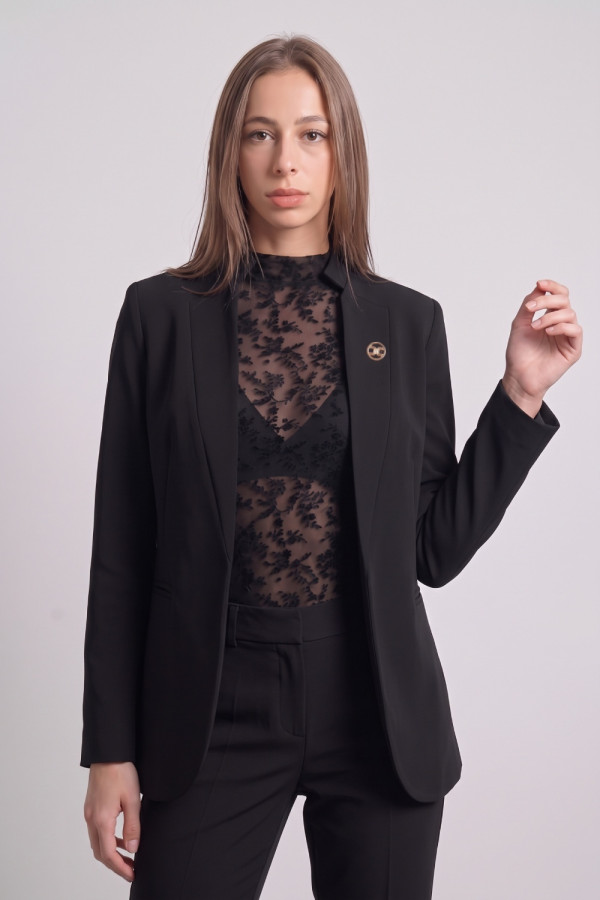 Γυναικείο κοστούμι Derpouli μαύρο σε κρεπ blazer και παντελόνι 1.12.92884-92883