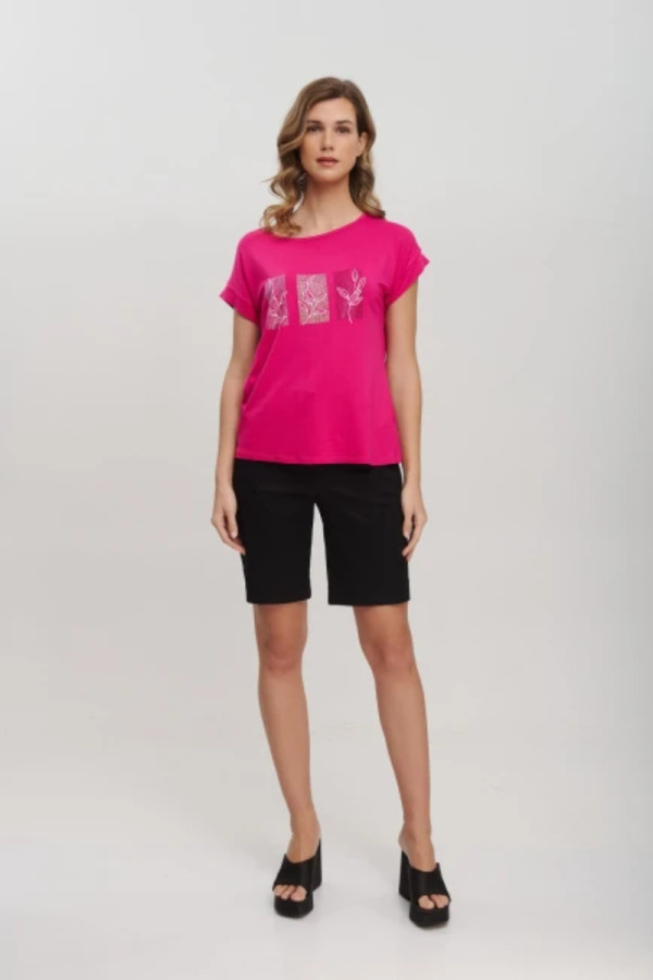 FIBES ΓΥΝΑΙΚΕΙΟ T-SHIRT ΜΕ ΤΥΠΩΜΑ ΚΟΝΤΟΜΑΝΙΚΟ ΦΟΥΞΙΑ 03-7130