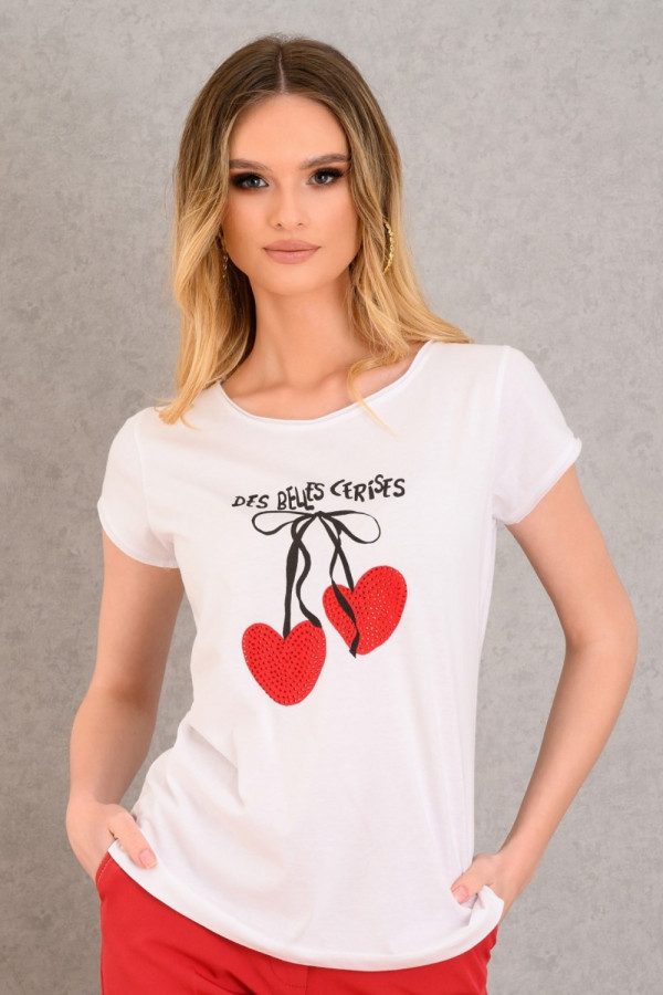 DERPOULI ΓΥΝΑΙΚΕΙΟ T-SHIRT ΜΟΝΟΧΡΩΜΟ ΜΕ ΤΥΠΩΜΑ ΛΕΥΚΟ 1.10.27334