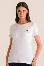 DERPOULI ΓΥΝΑΙΚΕΙΟ T-SHIRT ΒΑΜΒΑΚΕΡΟ ΚΟΝΤΟΜΑΝΙΚΟ ΛΕΥΚΟ 1.10.26-50065