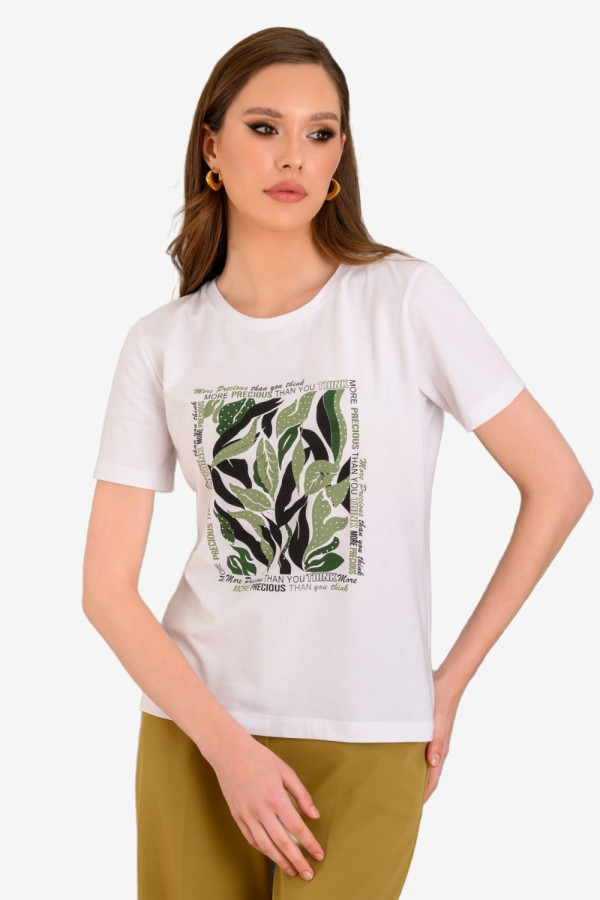 DERPOULI ΓΥΝΑΙΚΕΙΑ ΜΠΛΟΥΖΑ T-SHIRT ΜΕ ΛΑΔΙ ΤΥΠΩΜΑ ΛΕΥΚΟ 1.10.27289