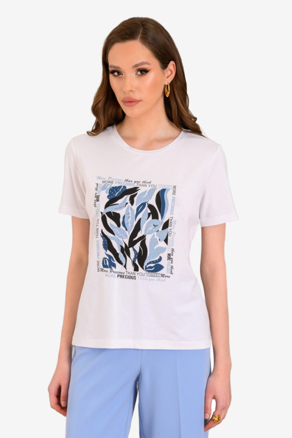 DERPOULI ΓΥΝΑΙΚΕΙΑ ΜΠΛΟΥΖΑ T-SHIRT ΜΕ ΣΙΕΛ ΤΥΠΩΜΑ ΛΕΥΚΟ 1.10.27289