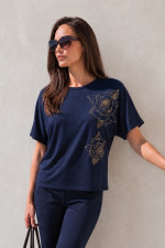 Γυναικεία μπλούζα Derpouli navy με floral strass 1.10.39-50896 Γυναικεία μπλούζα Derpouli navy με floral strass 1.10.39-50896