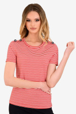 DERPOULI ΓΥΝΑΙΚΕΙΟ T-SHIRT ΡΙΓΕ ΜΕ ΚΟΥΜΠΙΑ ΚΟΚΚΙΝΟ 1.10.27322