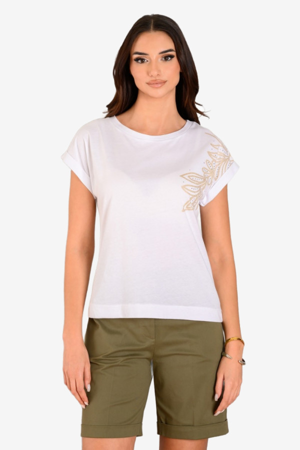 DERPOULI ΓΥΝΑΙΚΕΙΟ T-SHIRT ΒΑΜΒΑΚΕΡΟ ΜΕ ΤΥΠΩΜΑ ΛΕΥΚΟ 1.10.27342