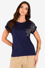 DERPOULI ΓΥΝΑΙΚΕΙΟ T-SHIRT ΒΑΜΒΑΚΕΡΟ ΜΕ ΤΥΠΩΜΑ ΜΠΛΕ 1.10.27342