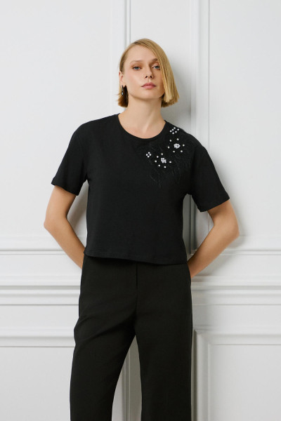 BILL COST ΓΥΝΑΙΚΕΙΟ T-SHIRT ΒΑΜΒΑΚΕΡΟ ΜΕ ΚΕΝΤΗΜΑ ΜΑΥΡΟ 10-120655-0