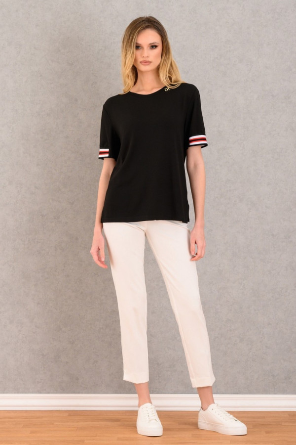 DERPOULI ΓΥΝΑΙΚΕΙΑ ΜΠΛΟΥΖΑ T-SHIRT ΜΕ ΣΧΕΔΙΟ ΤΡΕΣΑ ΜΑΥΡΟ 1.10.27325