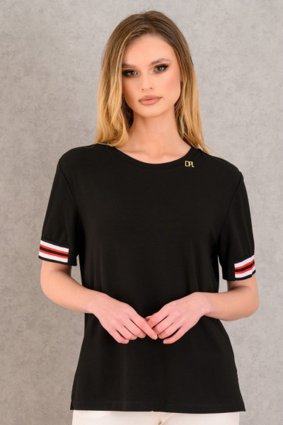 DERPOULI ΓΥΝΑΙΚΕΙΑ ΜΠΛΟΥΖΑ T-SHIRT ΜΕ ΣΧΕΔΙΟ ΤΡΕΣΑ ΜΑΥΡΟ 1.10.27325
