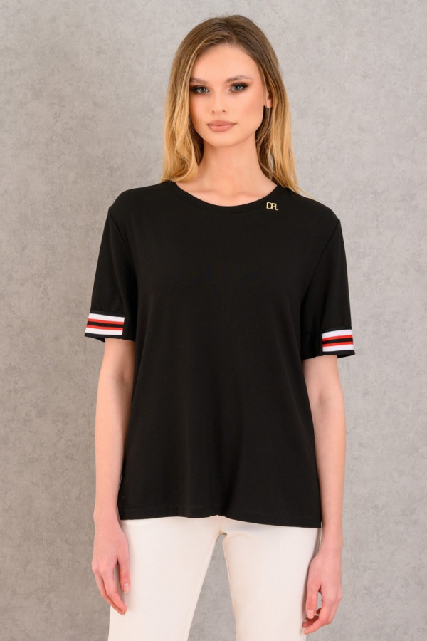 DERPOULI ΓΥΝΑΙΚΕΙΑ ΜΠΛΟΥΖΑ T-SHIRT ΜΕ ΣΧΕΔΙΟ ΤΡΕΣΑ ΜΑΥΡΟ 1.10.27325