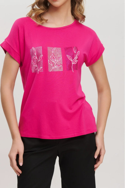 FIBES ΓΥΝΑΙΚΕΙΟ T-SHIRT ΜΕ ΤΥΠΩΜΑ ΚΟΝΤΟΜΑΝΙΚΟ ΦΟΥΞΙΑ 03-7130
