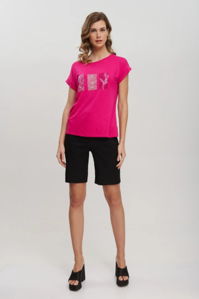 FIBES ΓΥΝΑΙΚΕΙΟ T-SHIRT ΜΕ ΤΥΠΩΜΑ ΚΟΝΤΟΜΑΝΙΚΟ ΦΟΥΞΙΑ 03-7130