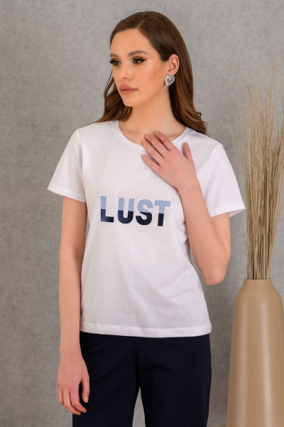 DERPOULI ΓΥΝΑΙΚΕΙΟ T-SHIRT ΜΕ ΜΠΛΕ ΤΥΠΩΜΑ ΛΕΥΚΟ 1.10.27259