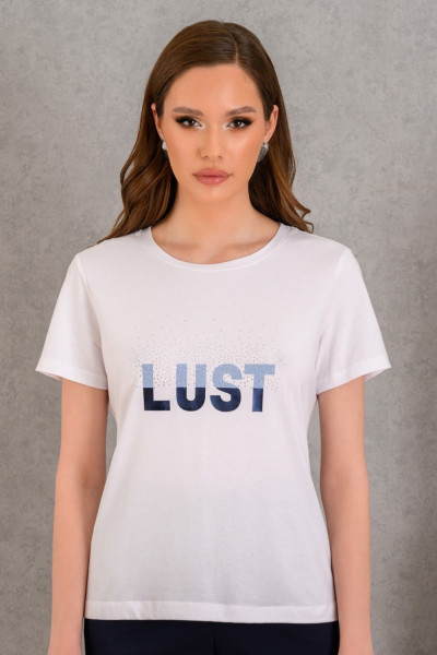 DERPOULI ΓΥΝΑΙΚΕΙΟ T-SHIRT ΜΕ ΜΠΛΕ ΤΥΠΩΜΑ ΛΕΥΚΟ 1.10.27259