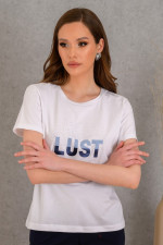 DERPOULI ΓΥΝΑΙΚΕΙΟ T-SHIRT ΜΕ ΜΠΛΕ ΤΥΠΩΜΑ ΛΕΥΚΟ 1.10.27259