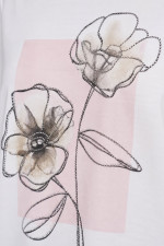 Γυναικείο t-shirt λευκό με floral ροζ τύπωμα και στρας 26-100-BF