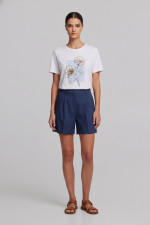Γυναικείο t-shirt λευκό με floral σιελ τύπωμα και στρας 26-100-BF