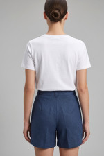 Γυναικείο t-shirt λευκό με floral σιελ τύπωμα και στρας 26-100-BF