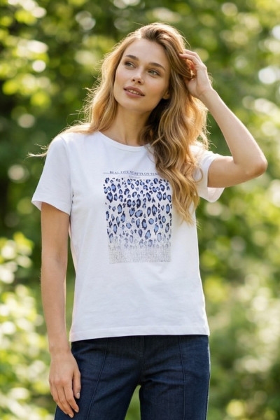 Γυναικείο t‑shirt λευκό με animal print βαμβακερό – Derpouli