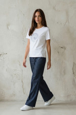 Γυναικεία λευκή μπλούζα με κυκλικό dot στρας σχέδιο - Derpouli -1.10.39323