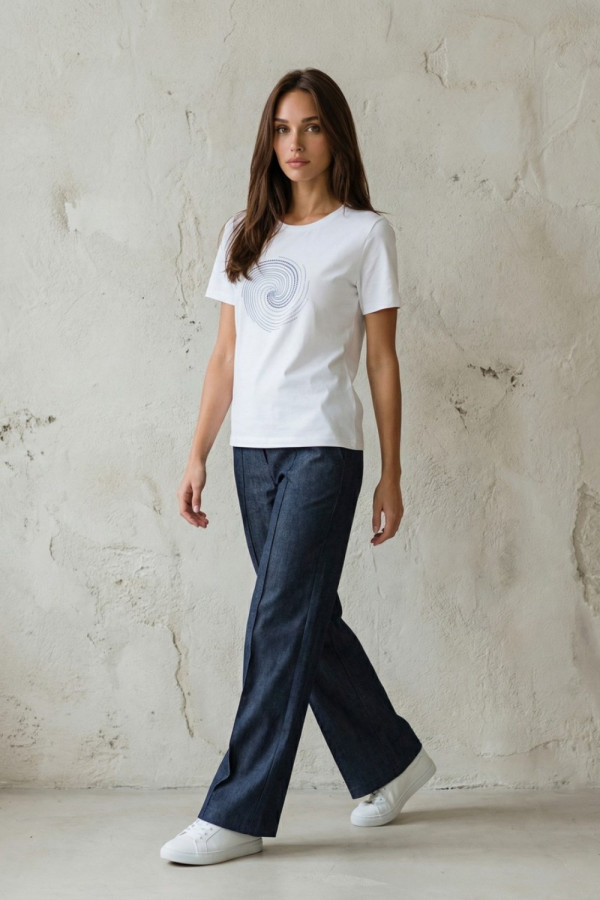 Γυναικεία λευκή μπλούζα με κυκλικό dot στρας σχέδιο - Derpouli -1.10.39323