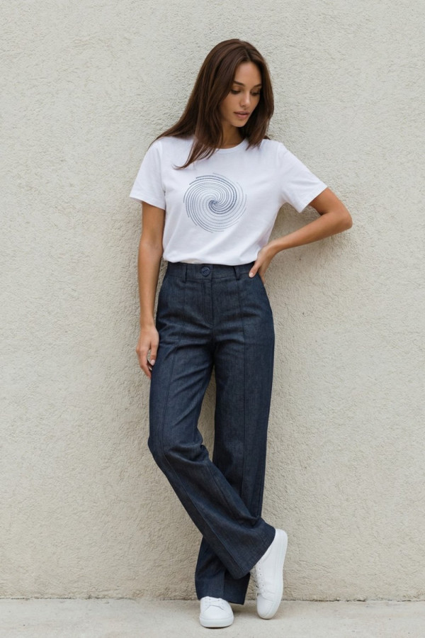 Γυναικεία λευκή μπλούζα με κυκλικό dot στρας σχέδιο - Derpouli -1.10.39323