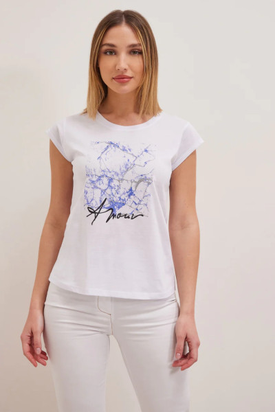 ENZZO WOMEN'S T-SHIRT WITH SILVER PRINT WHITE 231005