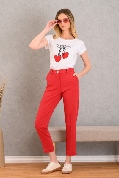 DERPOULI ΓΥΝΑΙΚΕΙΟ T-SHIRT ΜΟΝΟΧΡΩΜΟ ΜΕ ΤΥΠΩΜΑ ΛΕΥΚΟ 1.10.27334
