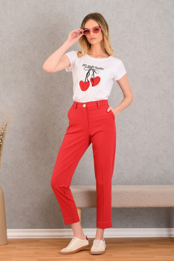 DERPOULI ΓΥΝΑΙΚΕΙΟ T-SHIRT ΜΟΝΟΧΡΩΜΟ ΜΕ ΤΥΠΩΜΑ ΛΕΥΚΟ 1.10.27334