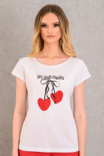 DERPOULI ΓΥΝΑΙΚΕΙΟ T-SHIRT ΜΟΝΟΧΡΩΜΟ ΜΕ ΤΥΠΩΜΑ ΛΕΥΚΟ 1.10.27334