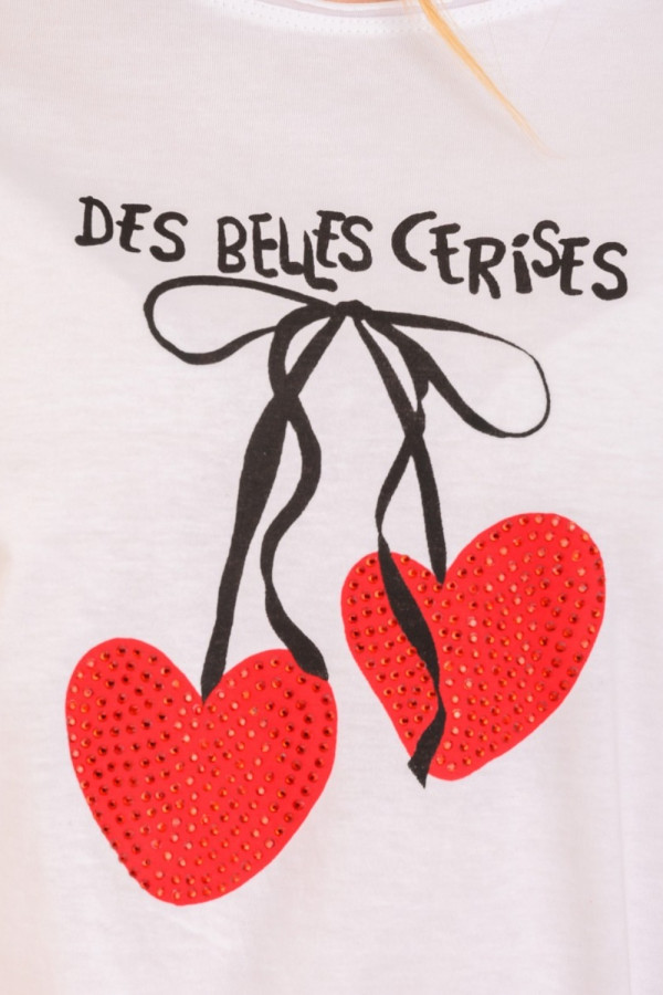 DERPOULI ΓΥΝΑΙΚΕΙΟ T-SHIRT ΜΟΝΟΧΡΩΜΟ ΜΕ ΤΥΠΩΜΑ ΛΕΥΚΟ 1.10.27334