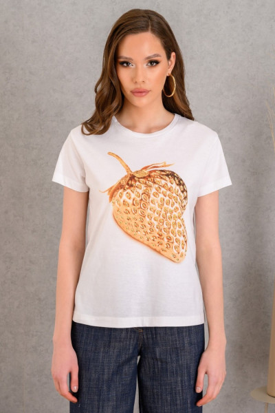 DERPOULI ΓΥΝΑΙΚΕΙΟ T-SHIRT ΜΕ ΤΥΠΩΜΑ ΦΡΑΟΥΛΑ ΒΑΜΒΑΚΕΡΟ ΛΕΥΚΟ 1.10.27287