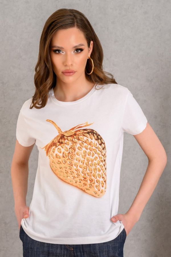 DERPOULI ΓΥΝΑΙΚΕΙΟ T-SHIRT ΜΕ ΤΥΠΩΜΑ ΦΡΑΟΥΛΑ ΒΑΜΒΑΚΕΡΟ ΛΕΥΚΟ 1.10.27287
