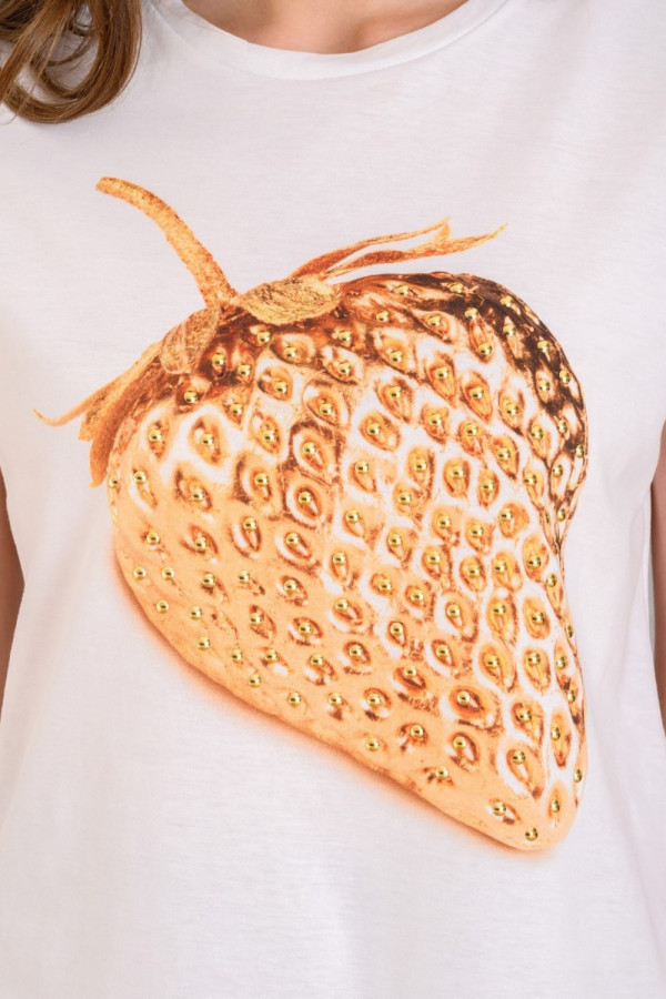 DERPOULI ΓΥΝΑΙΚΕΙΟ T-SHIRT ΜΕ ΤΥΠΩΜΑ ΦΡΑΟΥΛΑ ΒΑΜΒΑΚΕΡΟ ΛΕΥΚΟ 1.10.27287