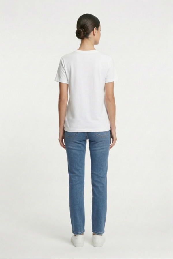 Γυναικείο t-shirt λευκό βαμβακερό με print ροζ κάκτους και στρας 26-100CA