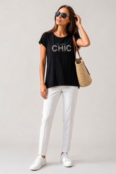 Γυναικείο T-Shirt Derpouli μαύρο με στρας CHIC print 1.10.87362 Γυναικείο T-Shirt Derpouli μαύρο με στρας CHIC print 1.10.87362
