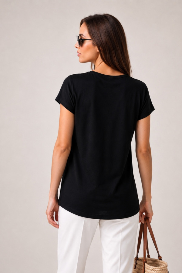 Γυναικείο T-Shirt Derpouli μαύρο με στρας CHIC print 1.10.87362 Γυναικείο T-Shirt Derpouli μαύρο με στρας CHIC print 1.10.87362