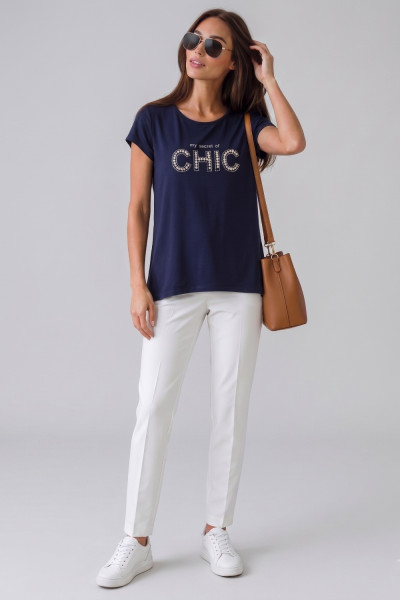 Γυναικείο T-Shirt Derpouli μπλε με στρας CHIC print 1.10.87362 Γυναικείο T-Shirt Derpouli μπλε με στρας CHIC print 1.10.87362