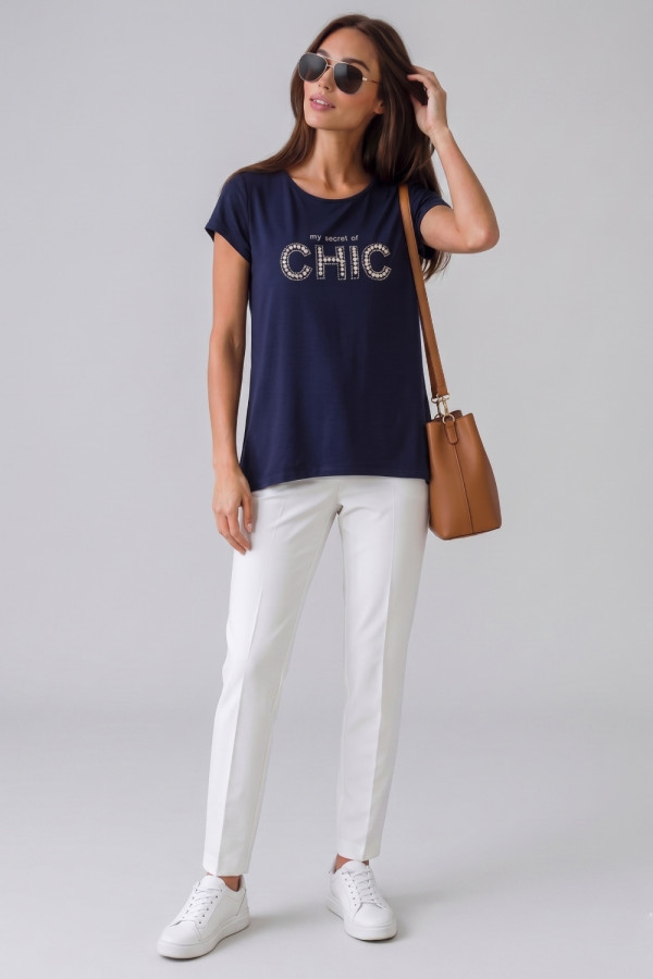 Γυναικείο T-Shirt Derpouli μπλε με στρας CHIC print 1.10.87362 Γυναικείο T-Shirt Derpouli μπλε με στρας CHIC print 1.10.87362