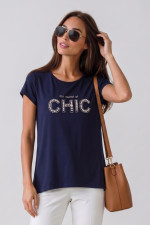 Γυναικείο T-Shirt Derpouli μπλε με στρας CHIC print 1.10.87362 Γυναικείο T-Shirt Derpouli μπλε με στρας CHIC print 1.10.87362
