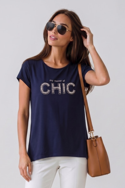 Γυναικείο T-Shirt Derpouli μπλε με στρας CHIC print 1.10.87362