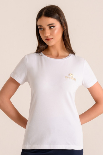 DERPOULI ΓΥΝΑΙΚΕΙΟ T-SHIRT ΒΑΜΒΑΚΕΡΟ ΚΟΝΤΟΜΑΝΙΚΟ ΛΕΥΚΟ 1.10.26-50065